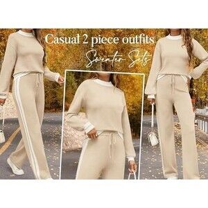 Loungewear Sweater Set Mock Neck Pullover & Wide Leg Pants NWT 2 Piece